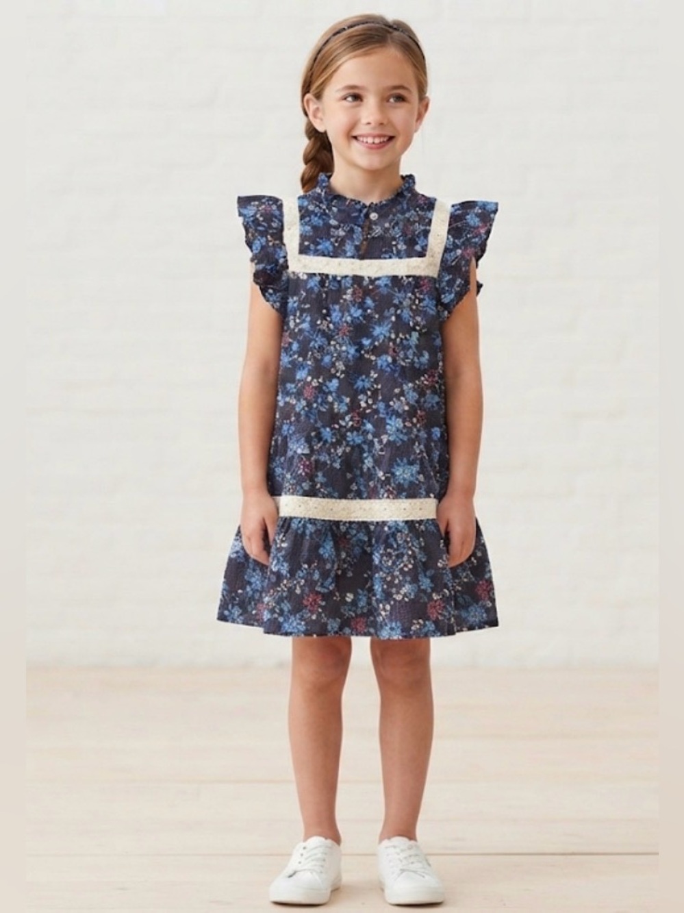 Sea New York Girls Floral Seersucker Lace-Trim Dress